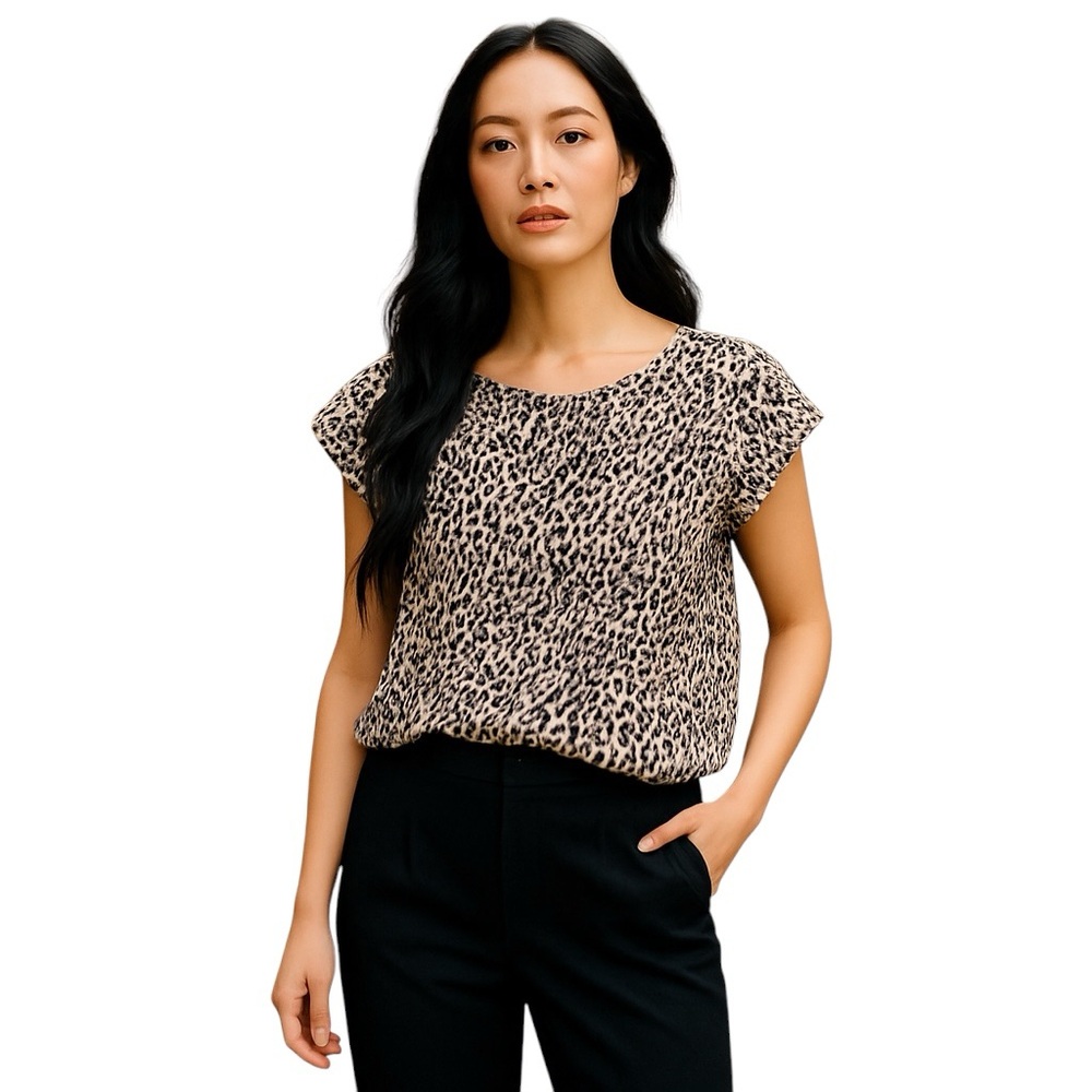 NEW TUCKER SILK ANIMAL PRINT CAP SLEEVE CREW NECK TOP XS